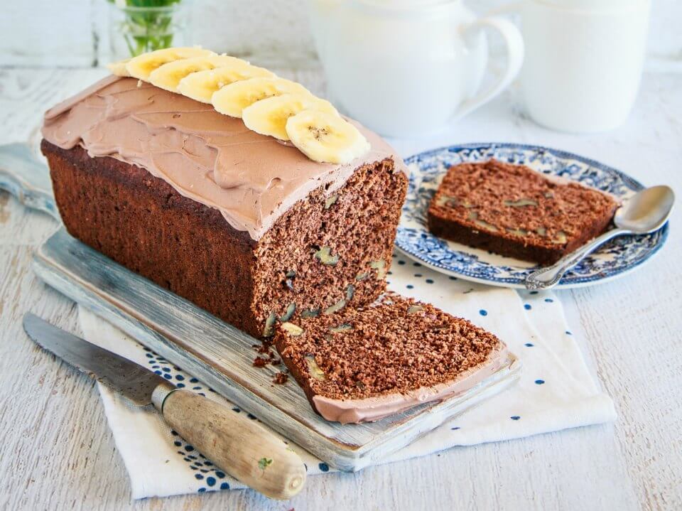 Choc-banana loaf with chocolate cream frosting