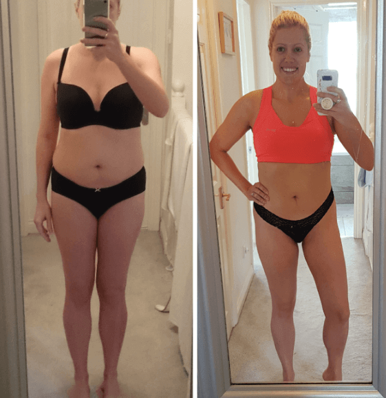 Mum posing in red bikini showing off weight loss results 