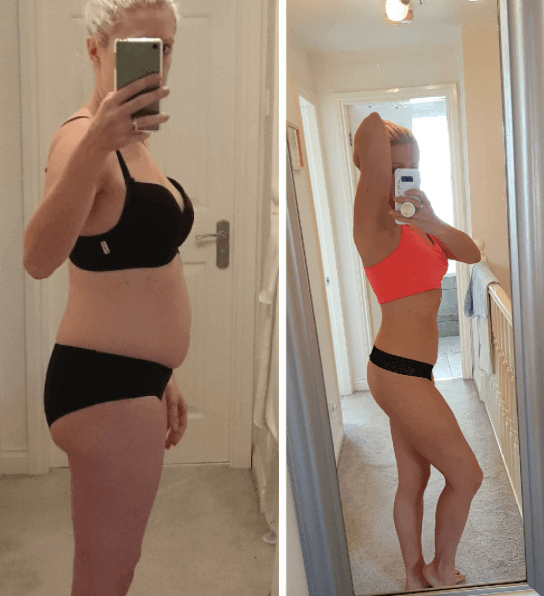 Mum showing off her weight loss transformation in red bikini top