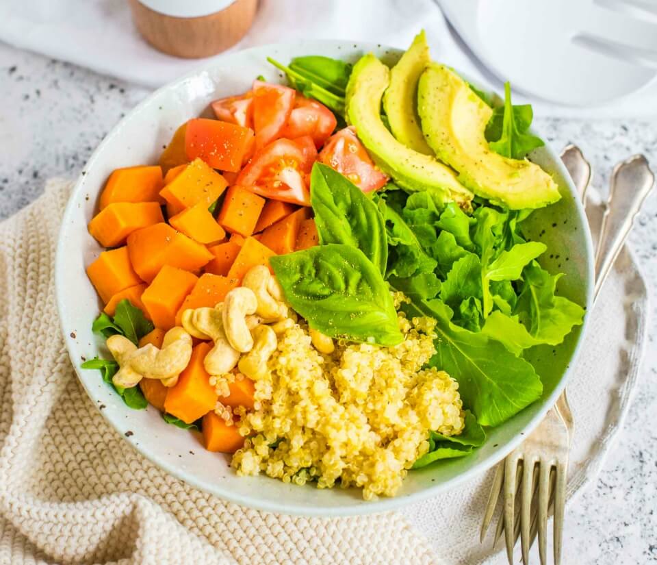 Quinoa avocado & sweet potato bowl