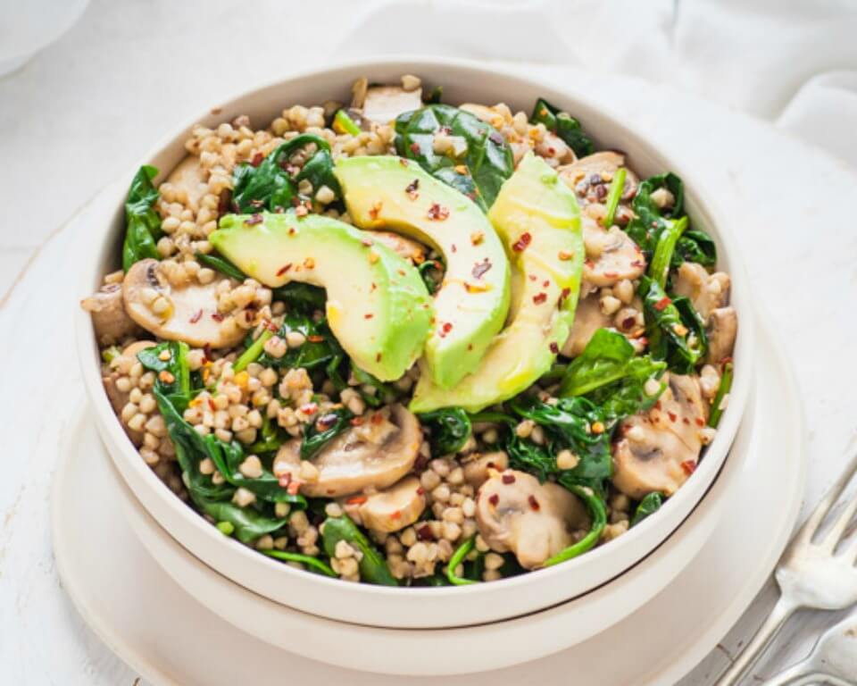 Spinach-Mushroom-Avocado-Buckwheat-Bowl-