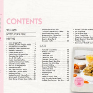 Contents page of muffins and cookie slice