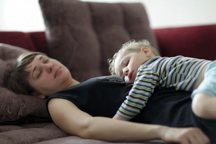 Sleeping mother and toddler